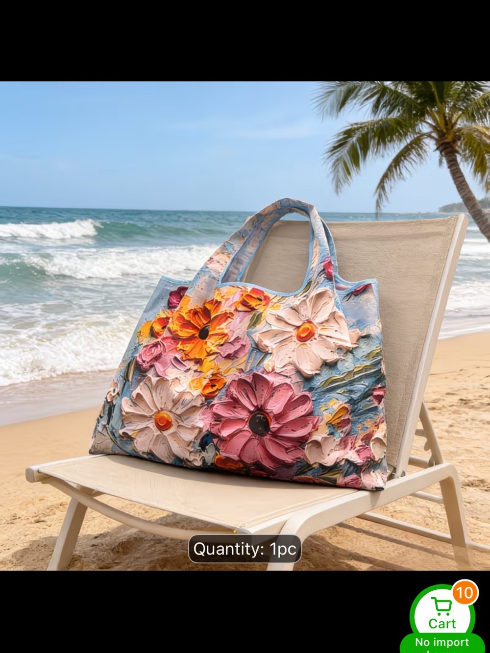 Large Floral Canvas Tote Bag in Multicolor - Picture 4 of 7